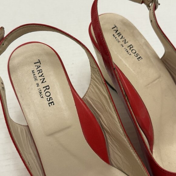 Taryn Rose Red Patent Leather Slingback Wedges Size 40 US 10 Comfort - Picture 4 of 10